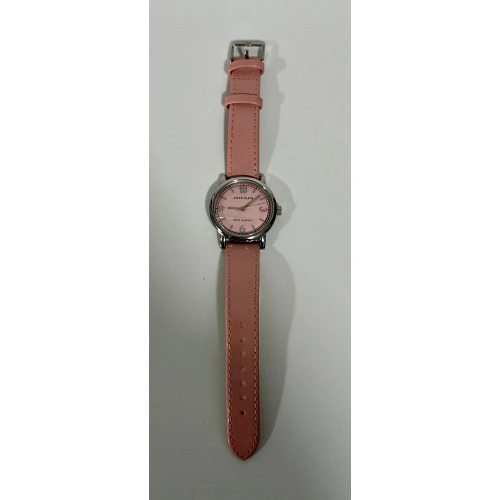 Anne Klein Watch Womens‎ Silver Pink Leather Strap Mother of Pearl Dial